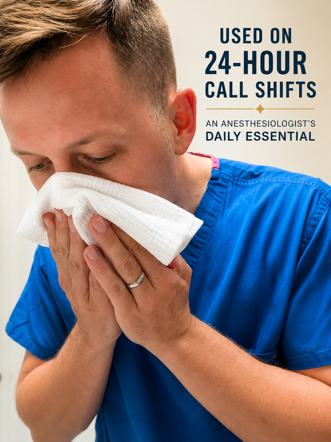 Anesthesiologist using SEON SoftSkin Towel during a 24-hour call shift